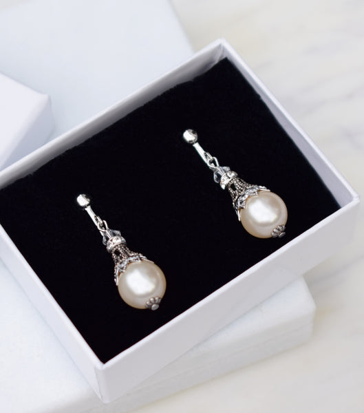 Filigree And Pearl Clip On Earrings, earrings - Katherine Swaine