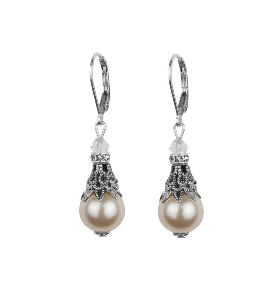 Filigree And Pearl Leverback Earrings, earrings - Katherine Swaine
