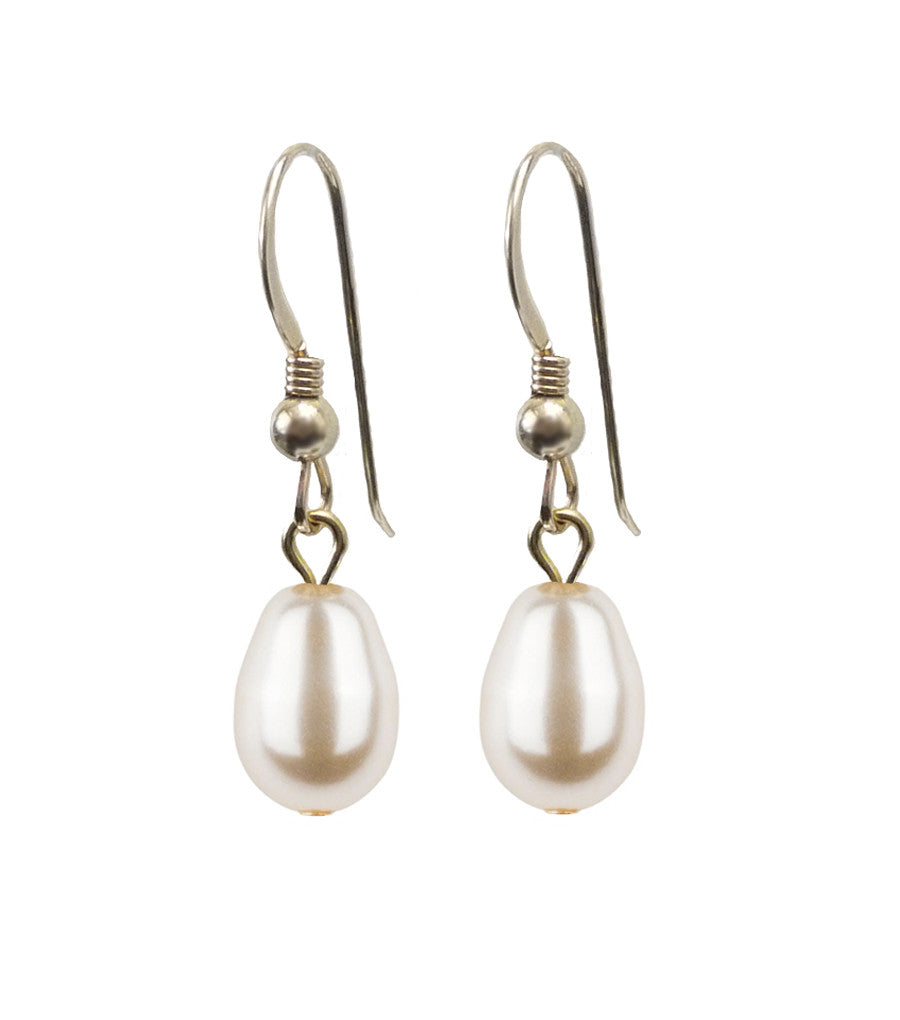 Gold Teardrop Pearl Hook Earrings, earrings - Katherine Swaine