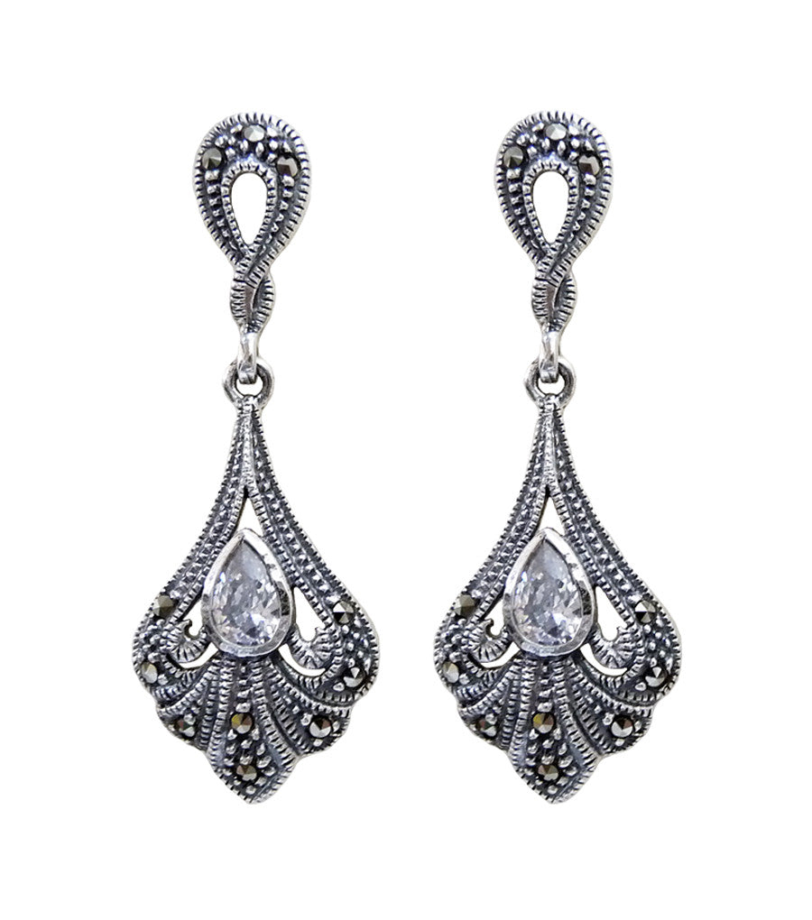 Vintage Inspired Marcasite Swirl Earrings, earrings - Katherine Swaine