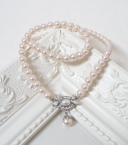 Oval Embellished Pearl Bridal Necklace, Necklace - Katherine Swaine