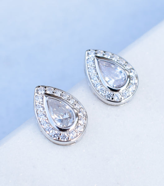 Silver Pear Shaped Pave Stud Earrings, earrings - Katherine Swaine