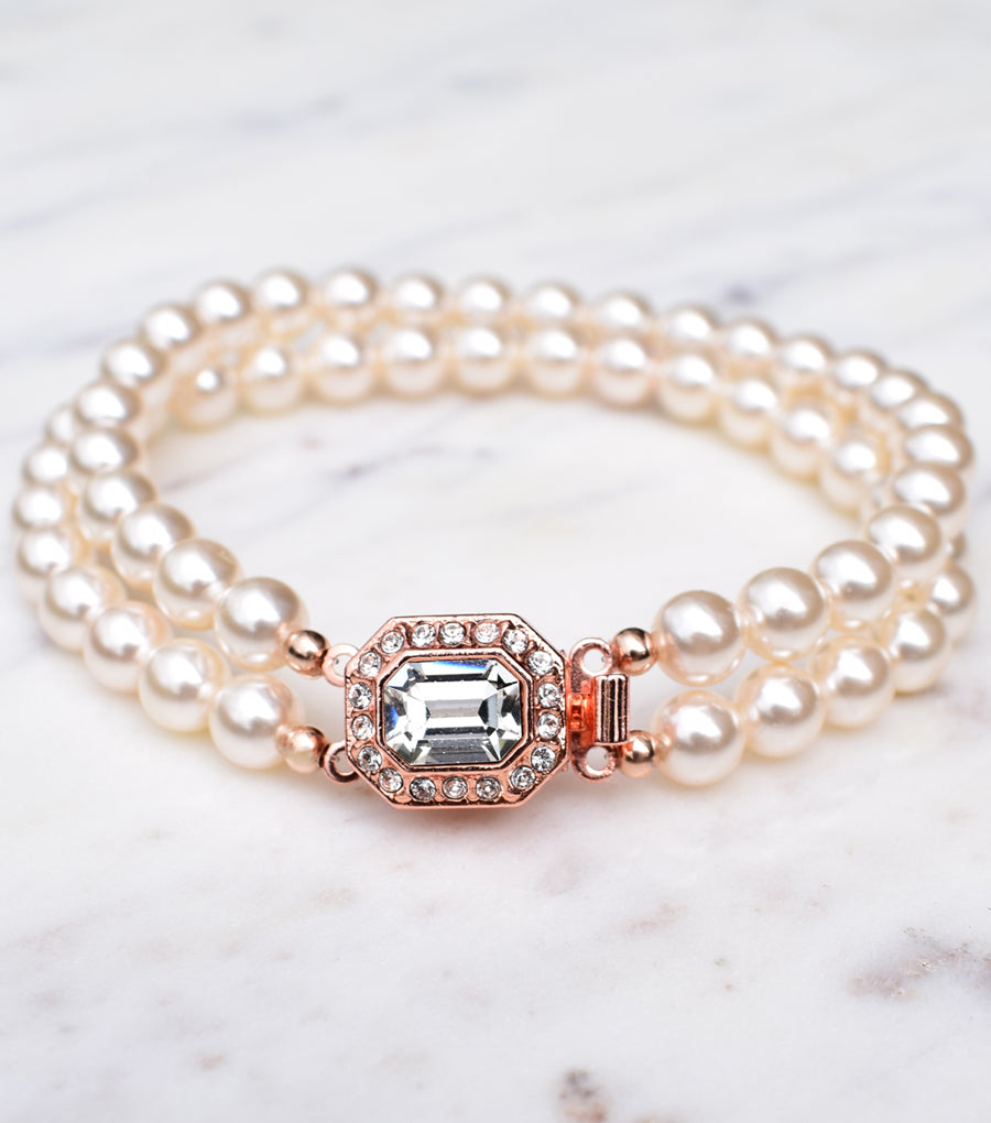 Rose Gold Vintage Inspired Two String Pearl Bracelet, bracelet - Katherine Swaine