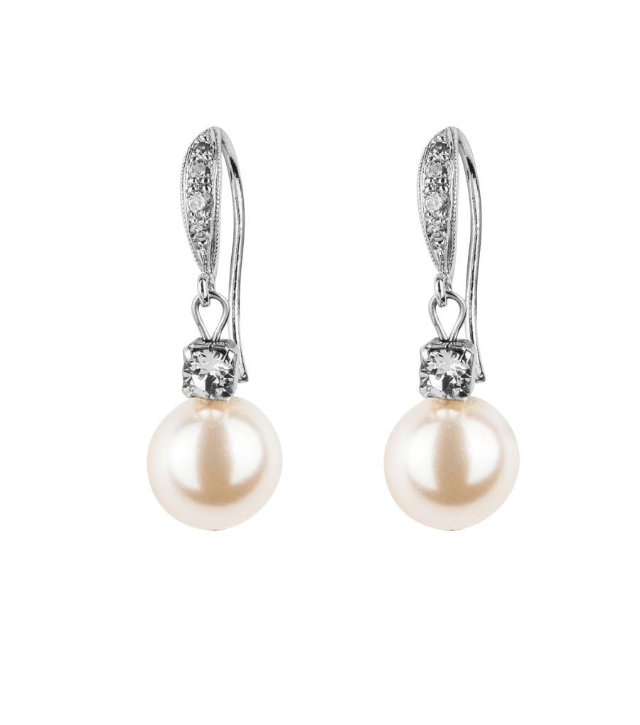 Bridal Earrings  Rhinestone And Pearl Fish Hook Earrings