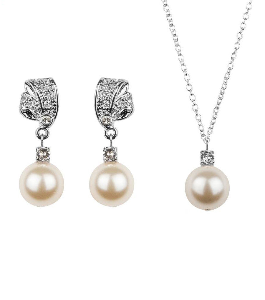 Rhinestone And Pearl Earring And Necklace Set, Jewellery Sets - Katherine Swaine