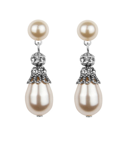 Rhinestone Embellished Pearl Drop Earrings, earrings - Katherine Swaine