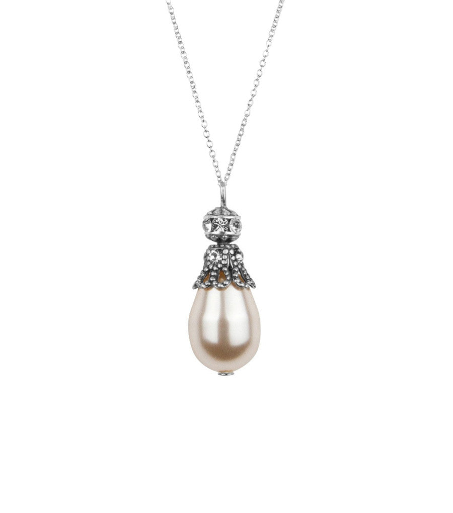 Rhinestone Embellished Pearl Pendant Necklace, Necklace - Katherine Swaine