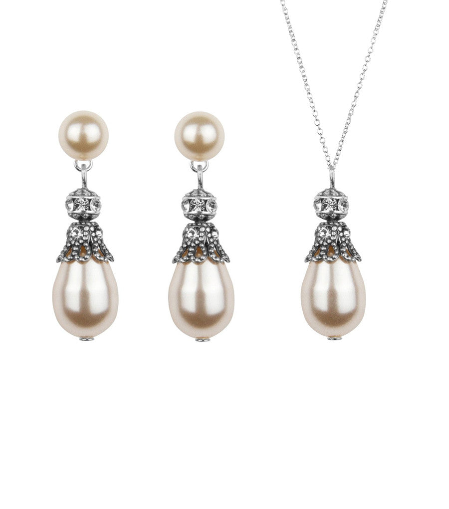 Rhinestone Embellished Pearl Earring and Necklace Set, Jewellery Sets - Katherine Swaine