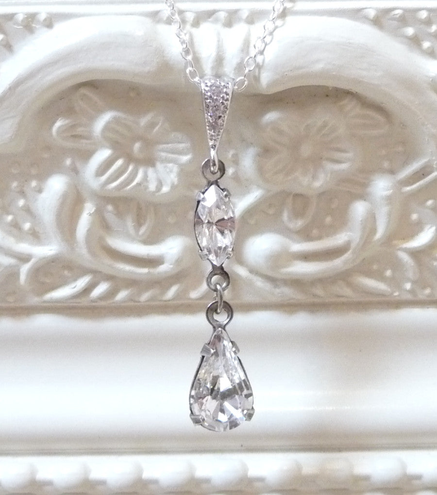 Rhinestone Long Drop Pendant Necklace, Necklace - Katherine Swaine