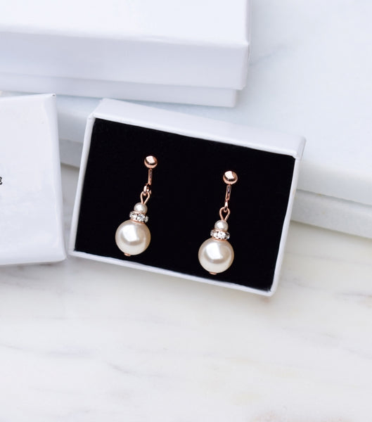 Rose Gold Crystal And Pearl Clip On Earrings, earrings - Katherine Swaine
