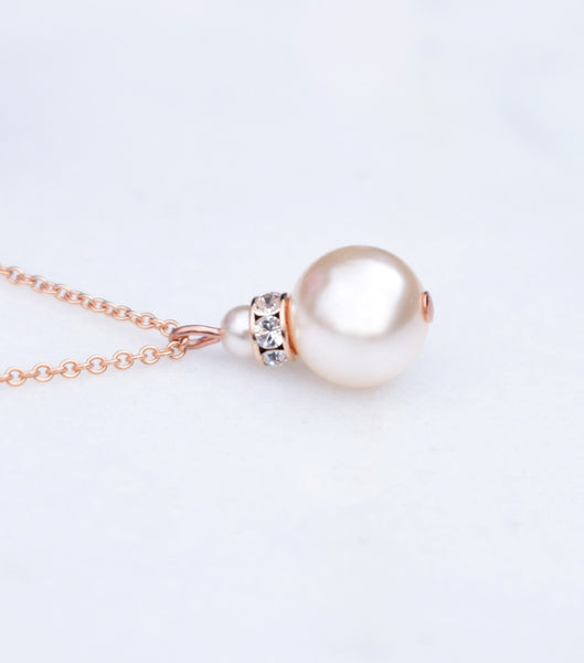 Rose Gold Crystal And Pearl Pendant Necklace, Necklace - Katherine Swaine