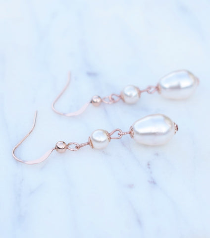 Rose Gold Long Teardrop Pearl Hook Earrings, earrings - Katherine Swaine