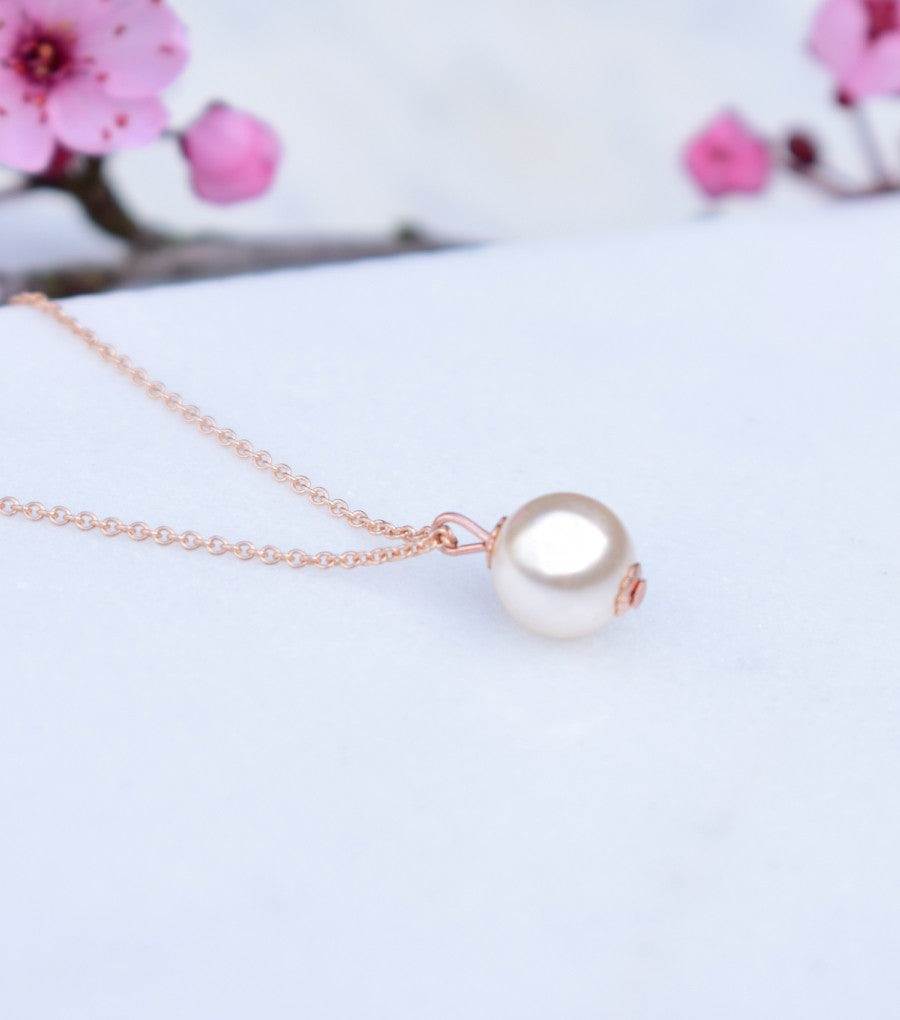 Rose Gold Pearl Pendant Necklace, Necklace - Katherine Swaine