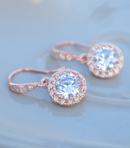 Rose Gold Round Pave Drop Earrings, earrings - Katherine Swaine