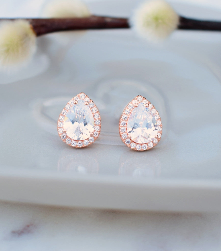 Rose Gold Teardrop Cubic Zirconia Stud Earrings – Katherine Swaine