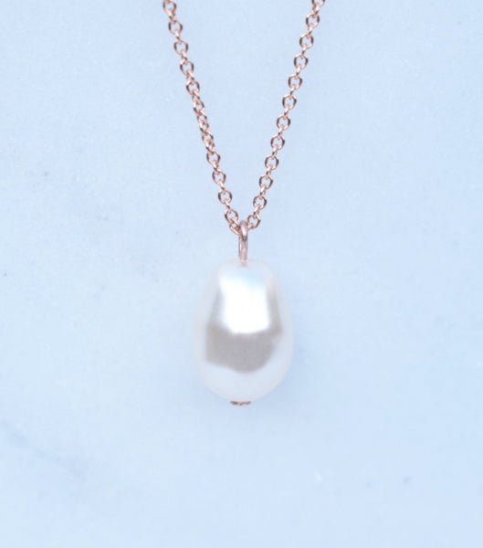 Rose Gold Teardrop Pearl Pendant Necklace, Necklace - Katherine Swaine