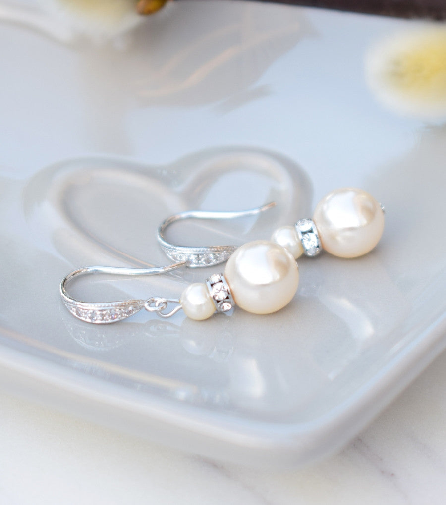 Round Pearl And Crystal Fish Hook Earrings, earrings - Katherine Swaine