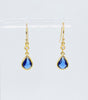 Sapphire Blue Long Teardrop Gold Plated Hook Earrings