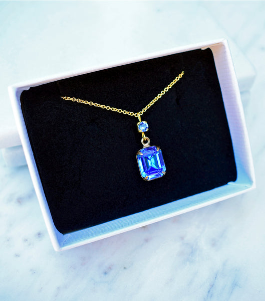 Sapphire Blue Vintage Crystal Necklace