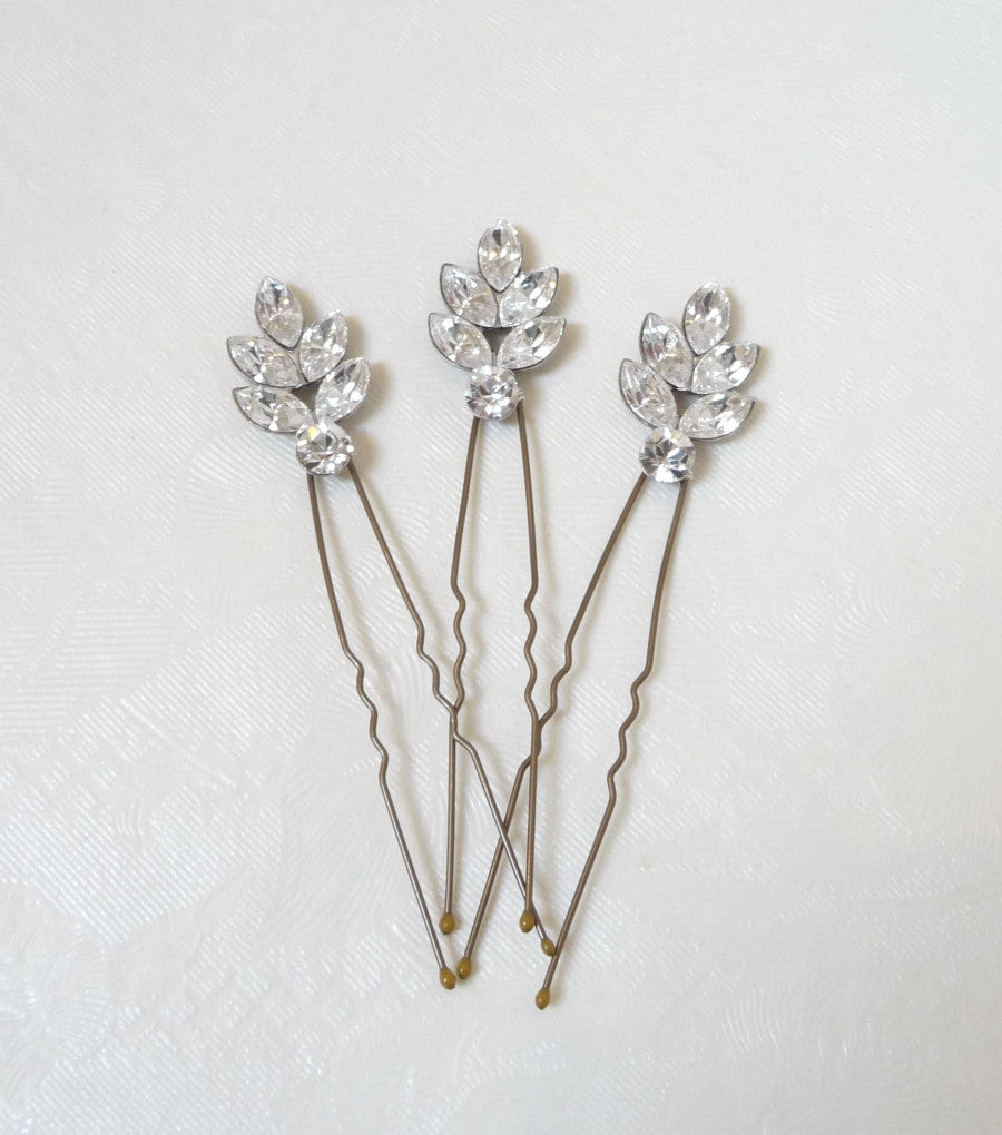 Set Of Three Rhinestone Leaf Hair Pins, Hair Pins and Grips - Katherine Swaine