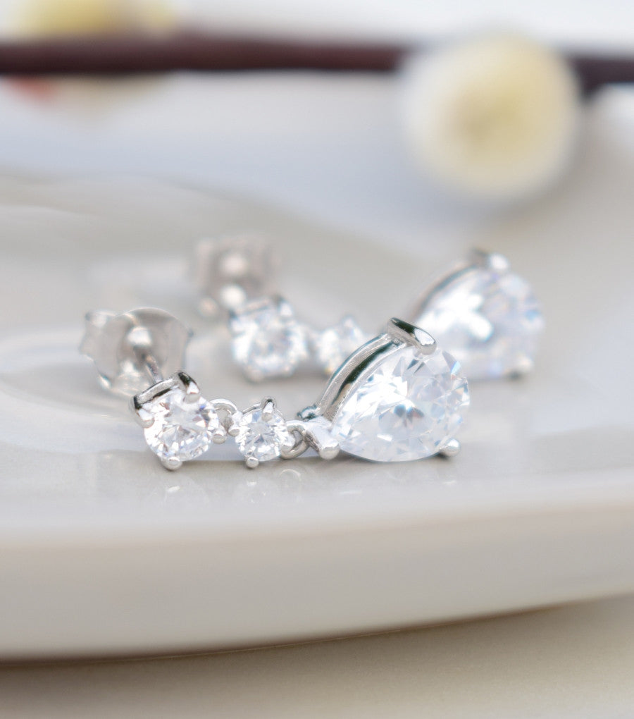 Silver Cubic Zirconia Teardrop Earrings – Katherine Swaine