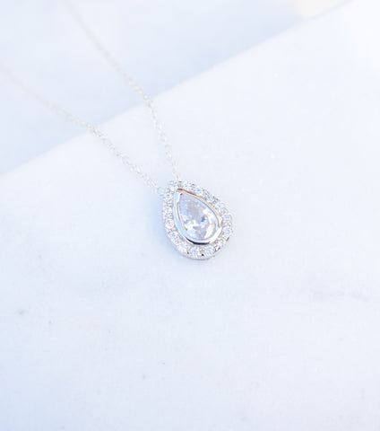 Silver Pear Shaped Pave Illusion Necklace, Necklace - Katherine Swaine