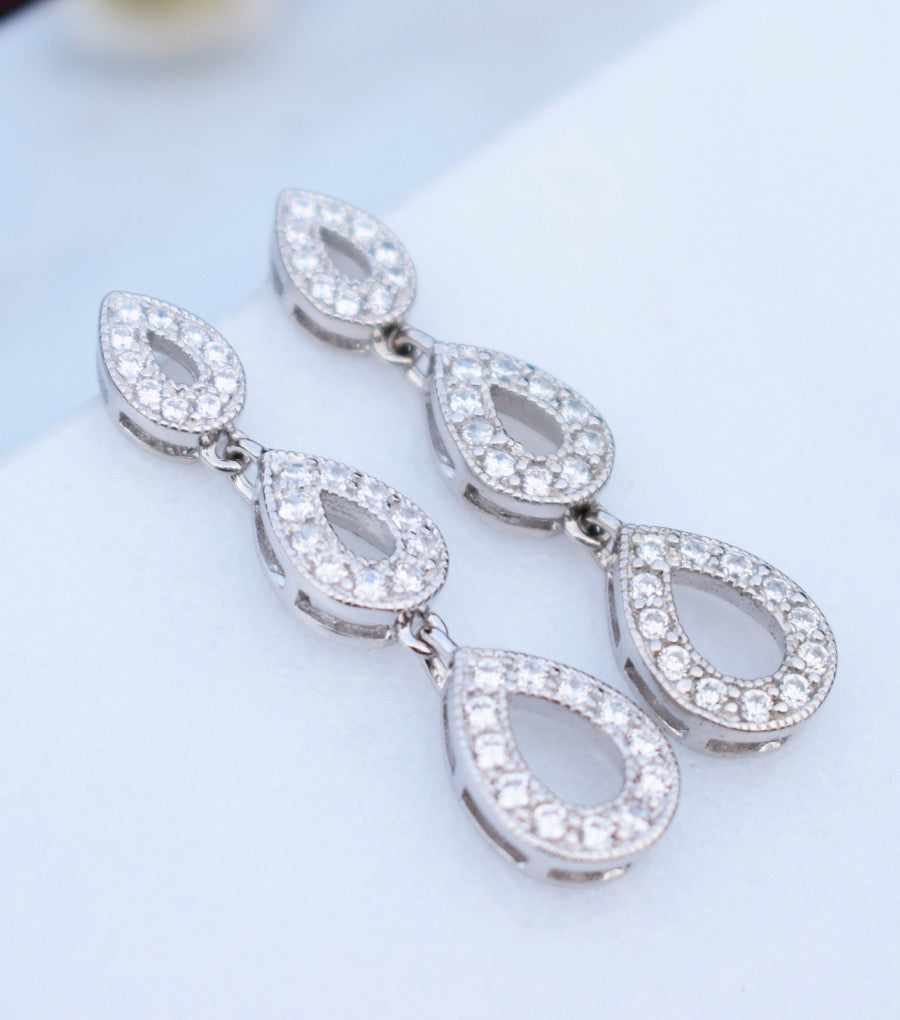 Silver Trio Of Pave Teardrop Earrings, earrings - Katherine Swaine
