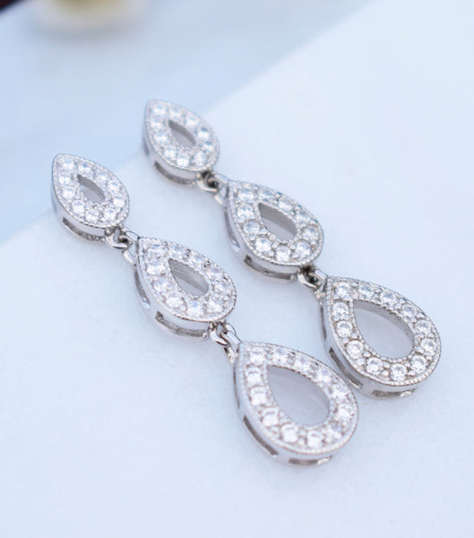 Silver Trio Of Pave Teardrop Earrings, earrings - Katherine Swaine