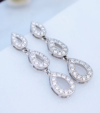 Silver Trio Of Pave Teardrop Earrings, earrings - Katherine Swaine