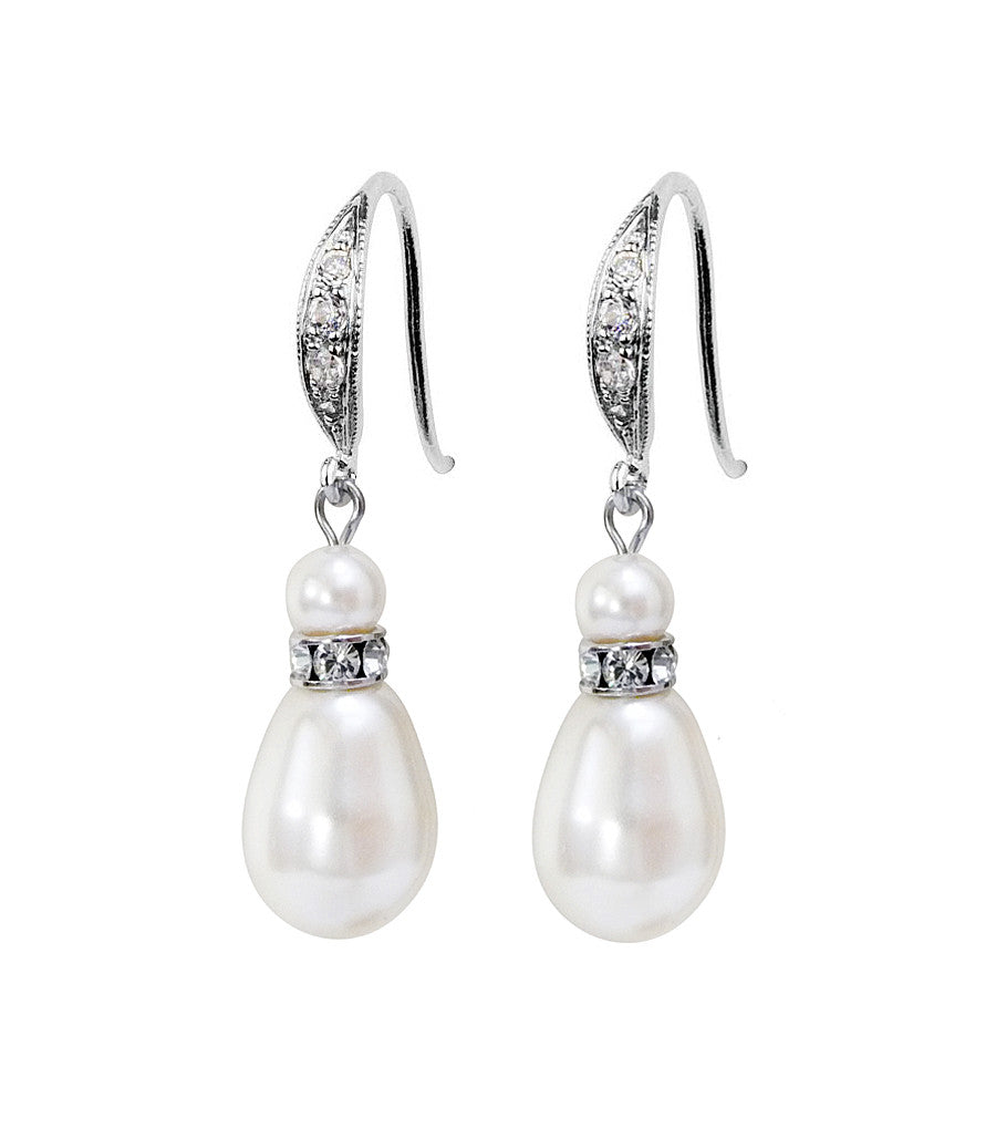 Teardrop Pearl And Crystal Fish Hook Earrings, earrings - Katherine Swaine