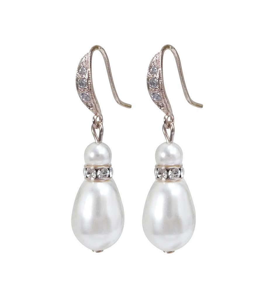 Rose Gold Teardrop Pearl And Crystal Earrings, earrings - Katherine Swaine