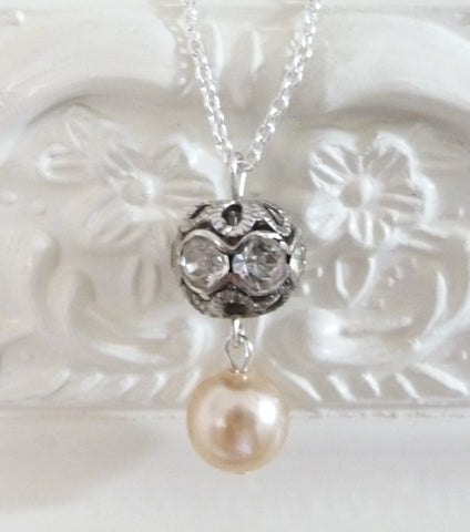 Vintage Silver Rhinestone Necklace, Necklace - Katherine Swaine