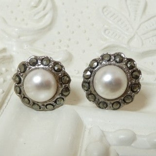 Vintage Marcasite Pearl Studs *SOLD*, earrings - Katherine Swaine