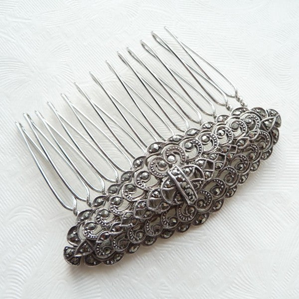 Vintage Ornate Marcasite Hair Comb *SOLD*, Hair Comb - Katherine Swaine