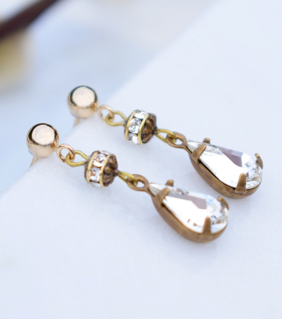 Vintage Inspired Pear Cut Crystal Drop Earrings, earrings - Katherine Swaine
