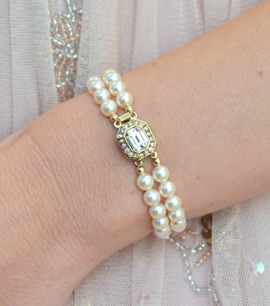 Gold Vintage Inspired Two String Pearl Bracelet, bracelet - Katherine Swaine