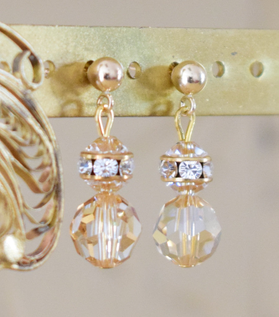 Gold Crystal Drop Earrings, earrings - Katherine Swaine